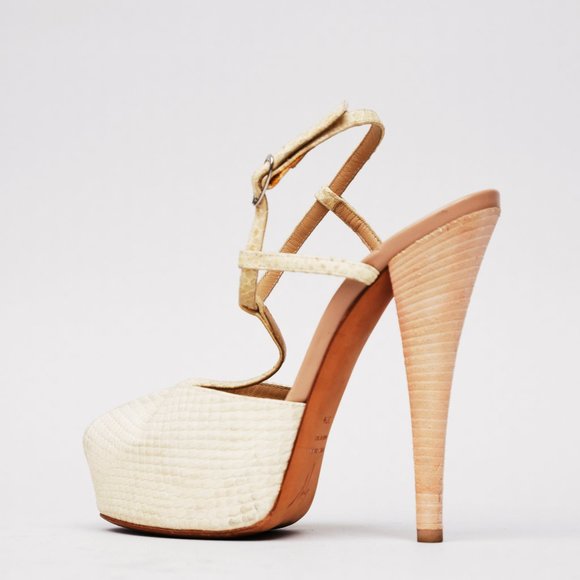 Giuseppe Zanotti Beige Snakeskin Leather Platform Heel - Picture 5 of 6